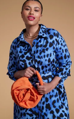 Women Dancing Leopard Alva Midi Shirt Dress In Bright Blue Leopard - Extended Sizing