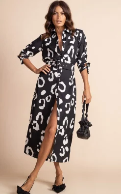 Women Dancing Leopard Alva Midi Shirt Dress In Oversized Mono Leopard