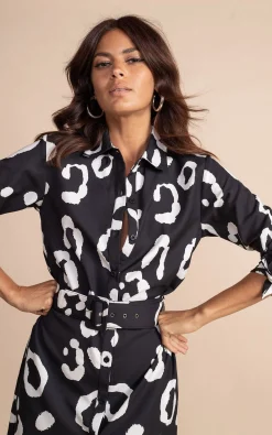 Women Dancing Leopard Alva Midi Shirt Dress In Oversized Mono Leopard