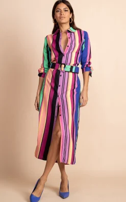 Women Dancing Leopard Alva Midi Shirt Dress In Stripe