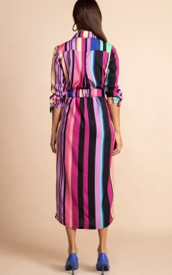 Women Dancing Leopard Alva Midi Shirt Dress In Stripe
