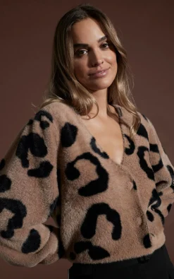 Women Dancing Leopard Bambino Cardigan In Black On Mocha Leopard