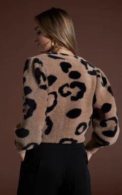 Women Dancing Leopard Bambino Cardigan In Black On Mocha Leopard
