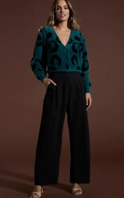 Women Dancing Leopard Bambino Cardigan In Black On Forest Green Leopard