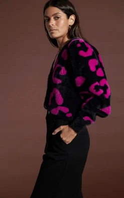 Women Dancing Leopard Bambino Cardigan In Cerise On Black Leopard