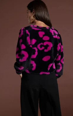 Women Dancing Leopard Bambino Cardigan In Cerise On Black Leopard