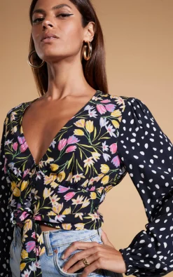 Women Dancing Leopard Betsy Tie Front Top In Citrus Tulip And Odd Dot Mix