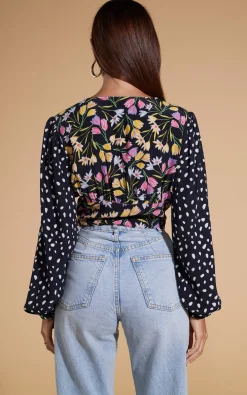 Women Dancing Leopard Betsy Tie Front Top In Citrus Tulip And Odd Dot Mix