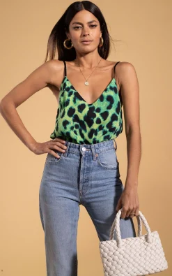 Women Dancing Leopard Birdie Cami Top In Lime Leopard