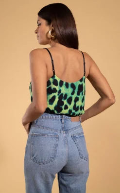 Women Dancing Leopard Birdie Cami Top In Lime Leopard