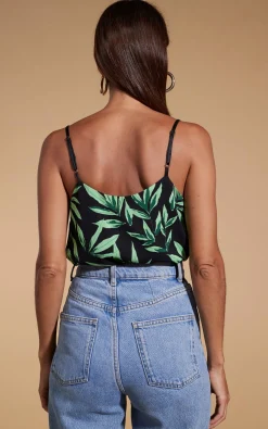 Women Dancing Leopard Birdie Cami Top In Tropic Green On Black