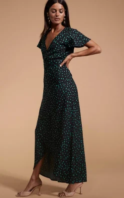 Women Dancing Leopard Cayenne Dress In Abstract Green On Black