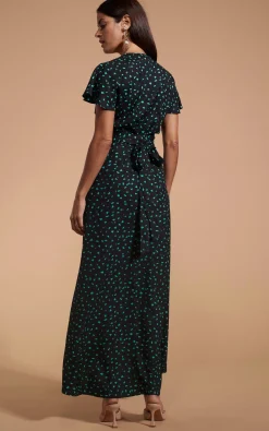 Women Dancing Leopard Cayenne Dress In Abstract Green On Black