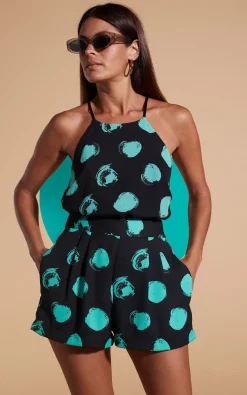 Women Dancing Leopard Chica Bella Shorts In Green On Black Dot