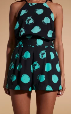Women Dancing Leopard Chica Bella Shorts In Green On Black Dot