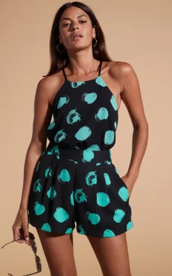 Women Dancing Leopard Chica Bella Shorts In Green On Black Dot
