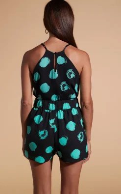 Women Dancing Leopard Chica Bella Shorts In Green On Black Dot