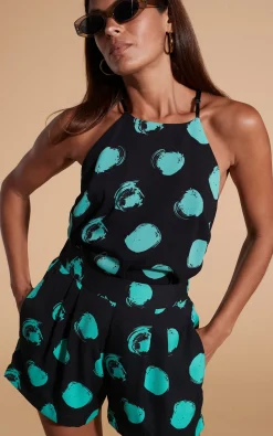 Women Dancing Leopard Chica Bella Shorts In Green On Black Dot