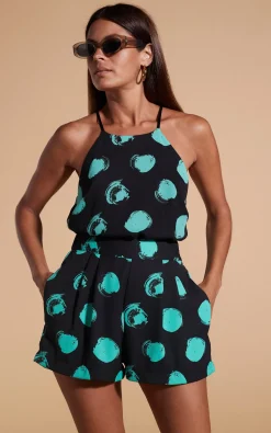 Women Dancing Leopard Chica Bella Shorts In Green On Black Dot