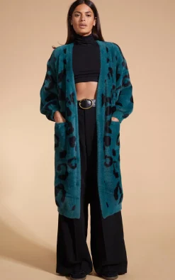 Women Dancing Leopard Coco Wrap Cardigan In Black On Forest Green Leopard