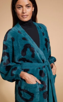Women Dancing Leopard Coco Wrap Cardigan In Black On Forest Green Leopard