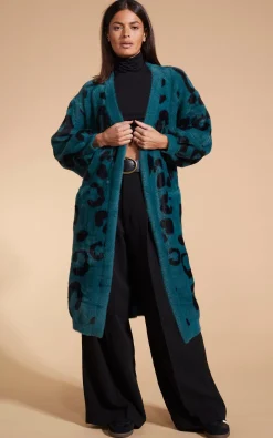 Women Dancing Leopard Coco Wrap Cardigan In Black On Forest Green Leopard