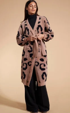 Women Dancing Leopard Coco Wrap Cardigan In Black On Mocha Leopard
