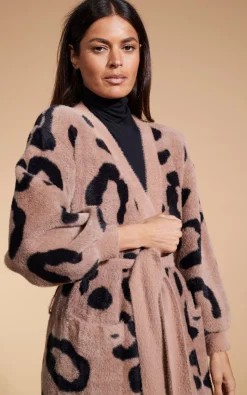 Women Dancing Leopard Coco Wrap Cardigan In Black On Mocha Leopard