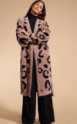 Women Dancing Leopard Coco Wrap Cardigan In Black On Mocha Leopard