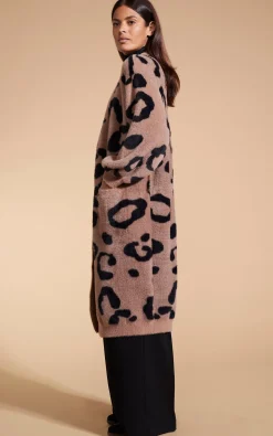 Women Dancing Leopard Coco Wrap Cardigan In Black On Mocha Leopard