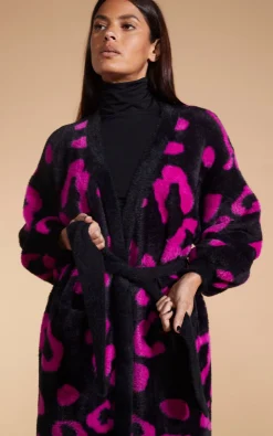 Women Dancing Leopard Coco Wrap Cardigan In Cerise On Black Leopard