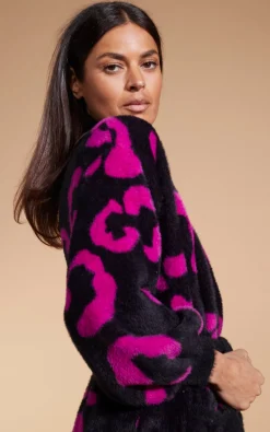 Women Dancing Leopard Coco Wrap Cardigan In Cerise On Black Leopard