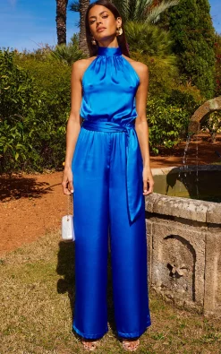 Women Dancing Leopard *Coming Soon* Jovina Halterneck Jumpsuit In Cobalt Blue