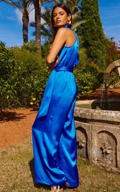 Women Dancing Leopard *Coming Soon* Jovina Halterneck Jumpsuit In Cobalt Blue