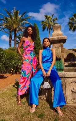 Women Dancing Leopard *Coming Soon* Jovina Halterneck Jumpsuit In Cobalt Blue