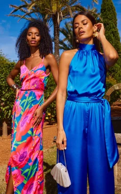 Women Dancing Leopard *Coming Soon* Jovina Halterneck Jumpsuit In Cobalt Blue