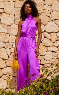 Women Dancing Leopard *Coming Soon *Jovina Halterneck Jumpsuit In Vibrant Purple