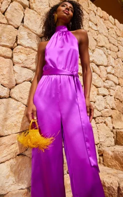 Women Dancing Leopard *Coming Soon *Jovina Halterneck Jumpsuit In Vibrant Purple