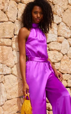 Women Dancing Leopard *Coming Soon *Jovina Halterneck Jumpsuit In Vibrant Purple