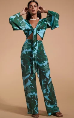 Women Dancing Leopard Cuba Trousers In Vintage Palm Blue Base