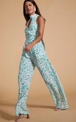 Women Dancing Leopard Cypress Jumpsuit In Green Leaf