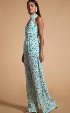 Women Dancing Leopard Cypress Jumpsuit In Green Leaf