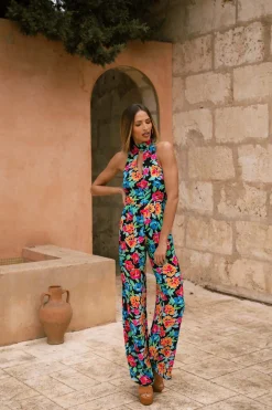 Women Dancing Leopard Cypress Jumpsuit In Retro Floral