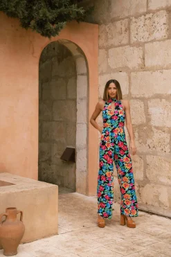 Women Dancing Leopard Cypress Jumpsuit In Retro Floral