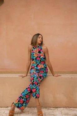 Women Dancing Leopard Cypress Jumpsuit In Retro Floral
