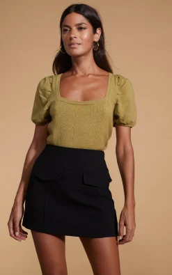 Women Dancing Leopard Daphne Pointelle Top In Khaki