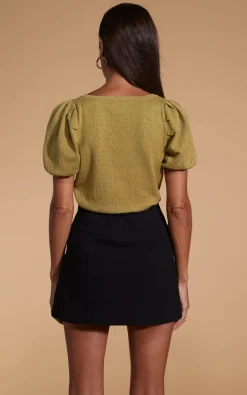 Women Dancing Leopard Daphne Pointelle Top In Khaki