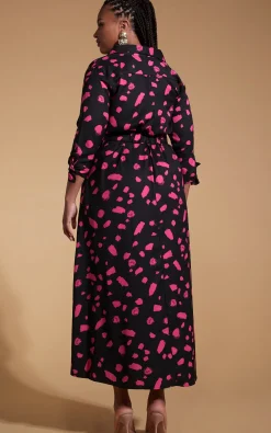 Women Dancing Leopard Dove Dress In Abstract Dot Pink On Black- Extended Sizing