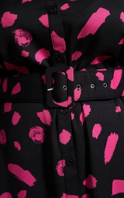 Women Dancing Leopard Dove Dress In Abstract Dot Pink On Black- Extended Sizing