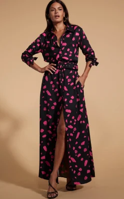 Women Dancing Leopard Dove Dress In Abstract Dot Pink On Black